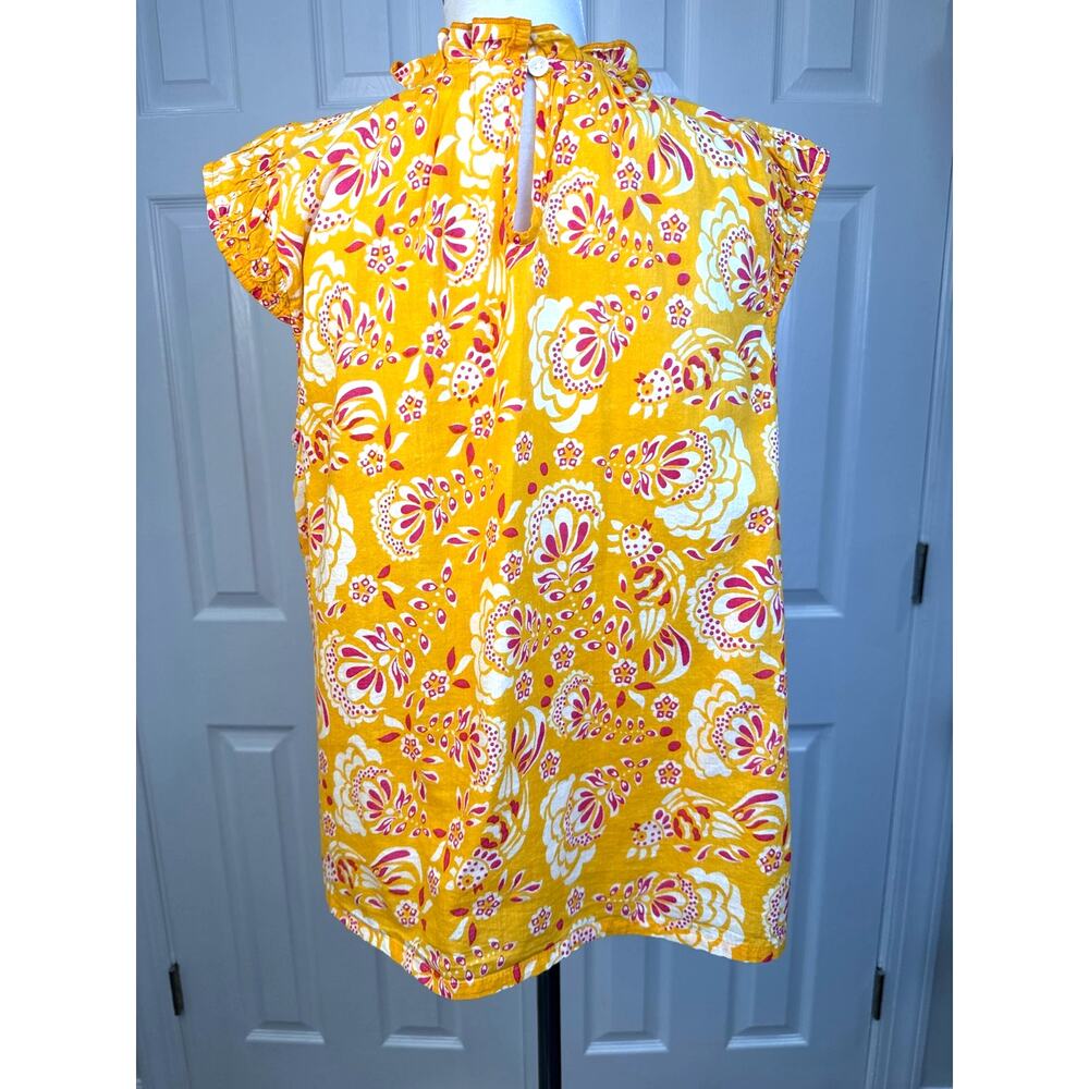 THML Floral Boho Blouse M Yellow Pink Sleeveless Flowy Top EUC - Picture 5 of 7